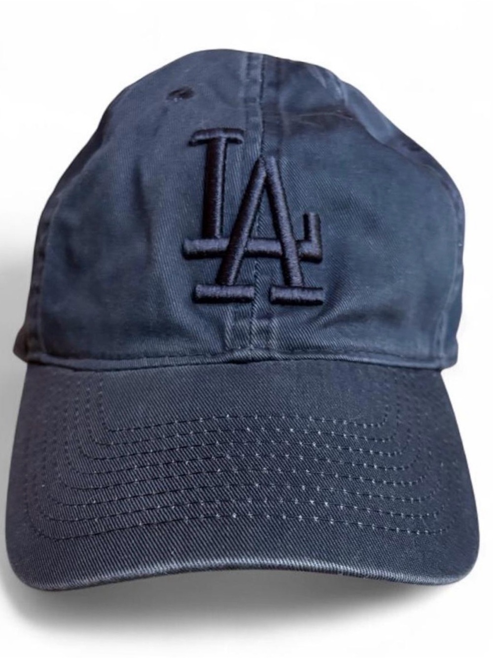 LA Dodgers black-on-black vintage washed baseball cap with embroidered LA logo